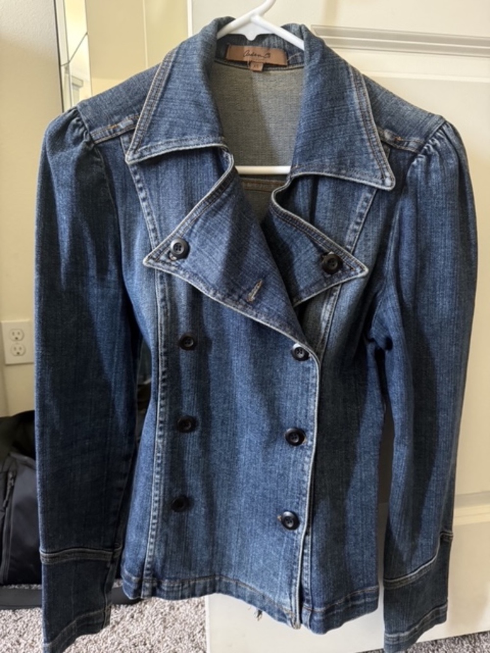 Arden B. Double-Breasted Stretch Denim Peacoat Jacket - Size XS
